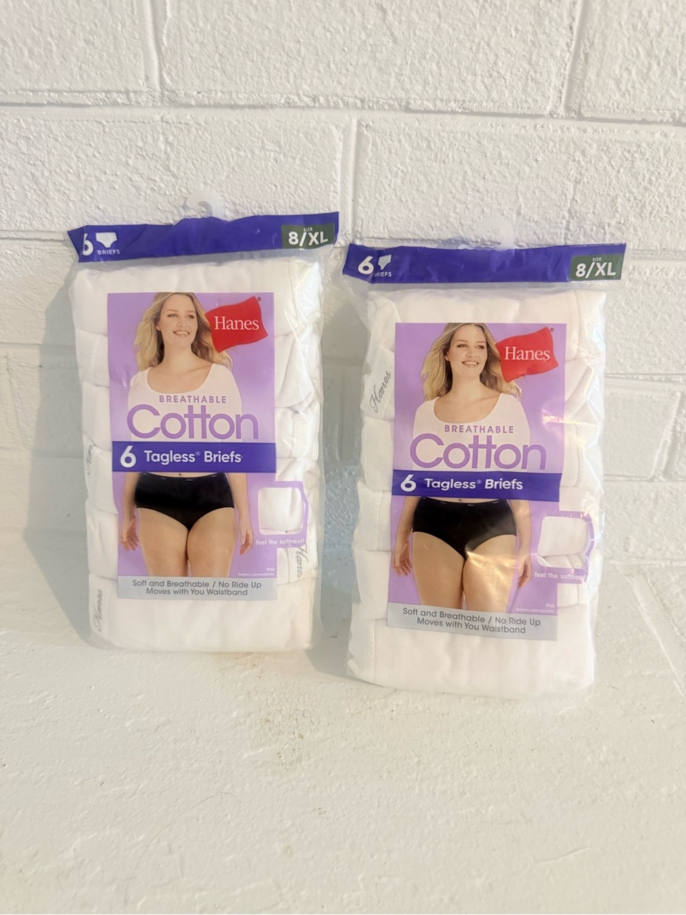 Hanes White Cotton Breathable Tagless Briefs - Pack of 6 (2 Packs)